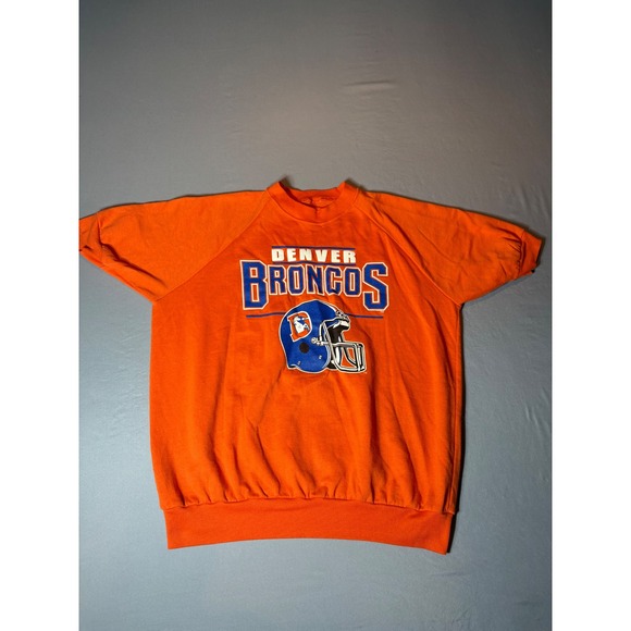 Other - Vintage Denver Broncos Short Sleeve Sweatshirt Orange Retro NFL Helmet Logo M/L